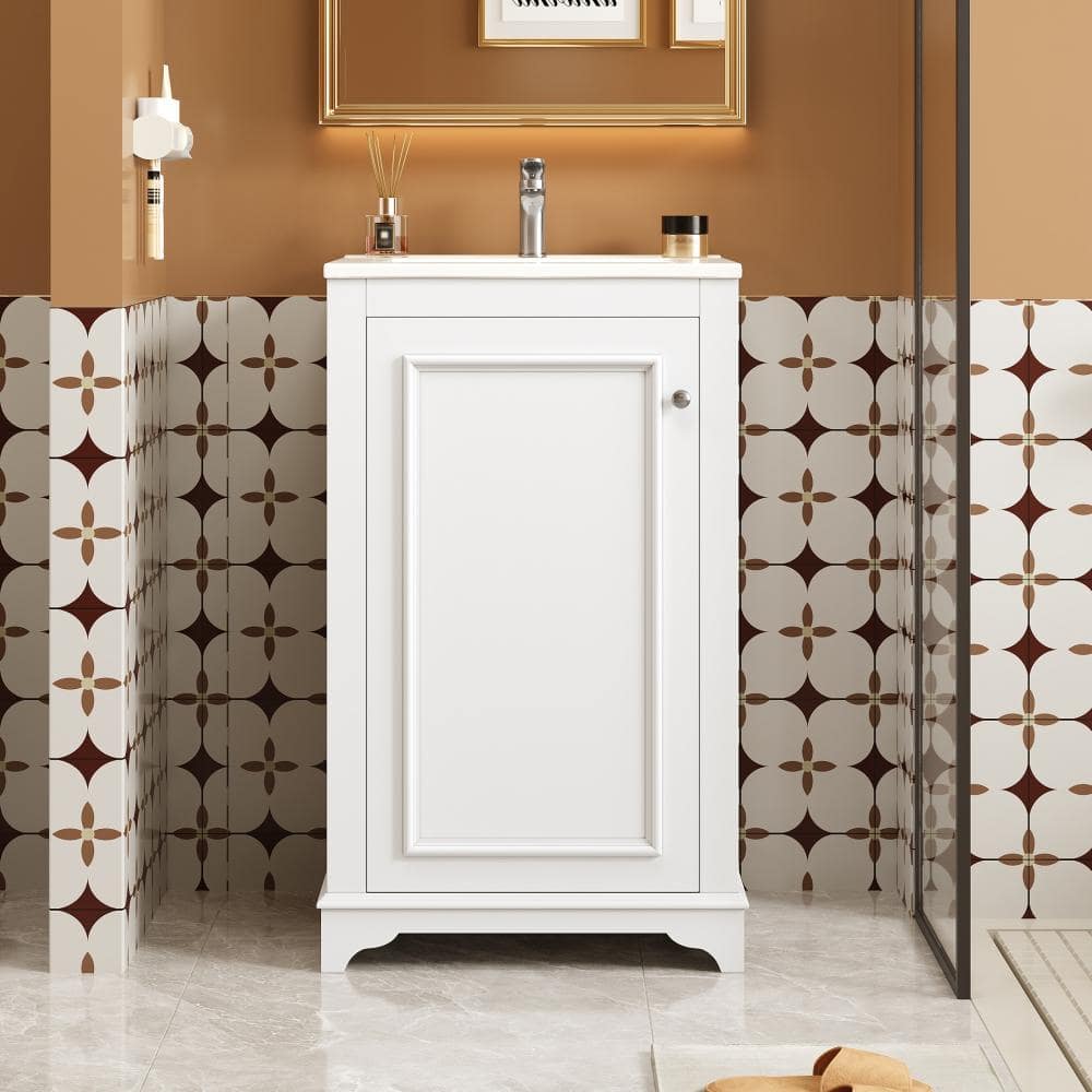 "20"" Freestanding Bathroom Vanity with Ceramic Sink, Soft Close Door, Adjustable Shelf, Modern, White" price history on PriceWatchPro