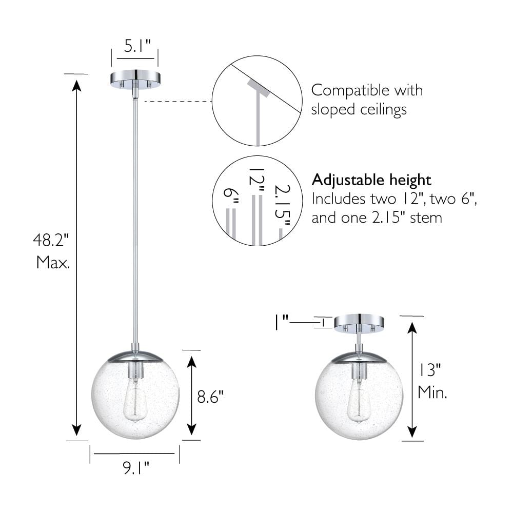 Polished Chrome Mini Globe LED Pendant Light
