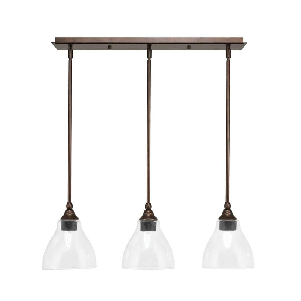 Livingston 100-Watt 3-Light Bronze Shaded Pendant Light with 6.25 in. Clear