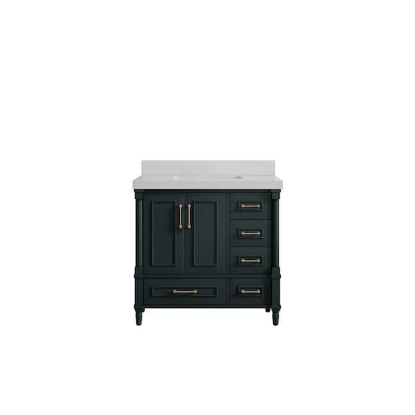 Willow Collections Hudson 36 in. W x 22 in. D x 36 in. H Single Sink Bath Vanity Center in Dark Green with 2 in. Carrara Quartz Top