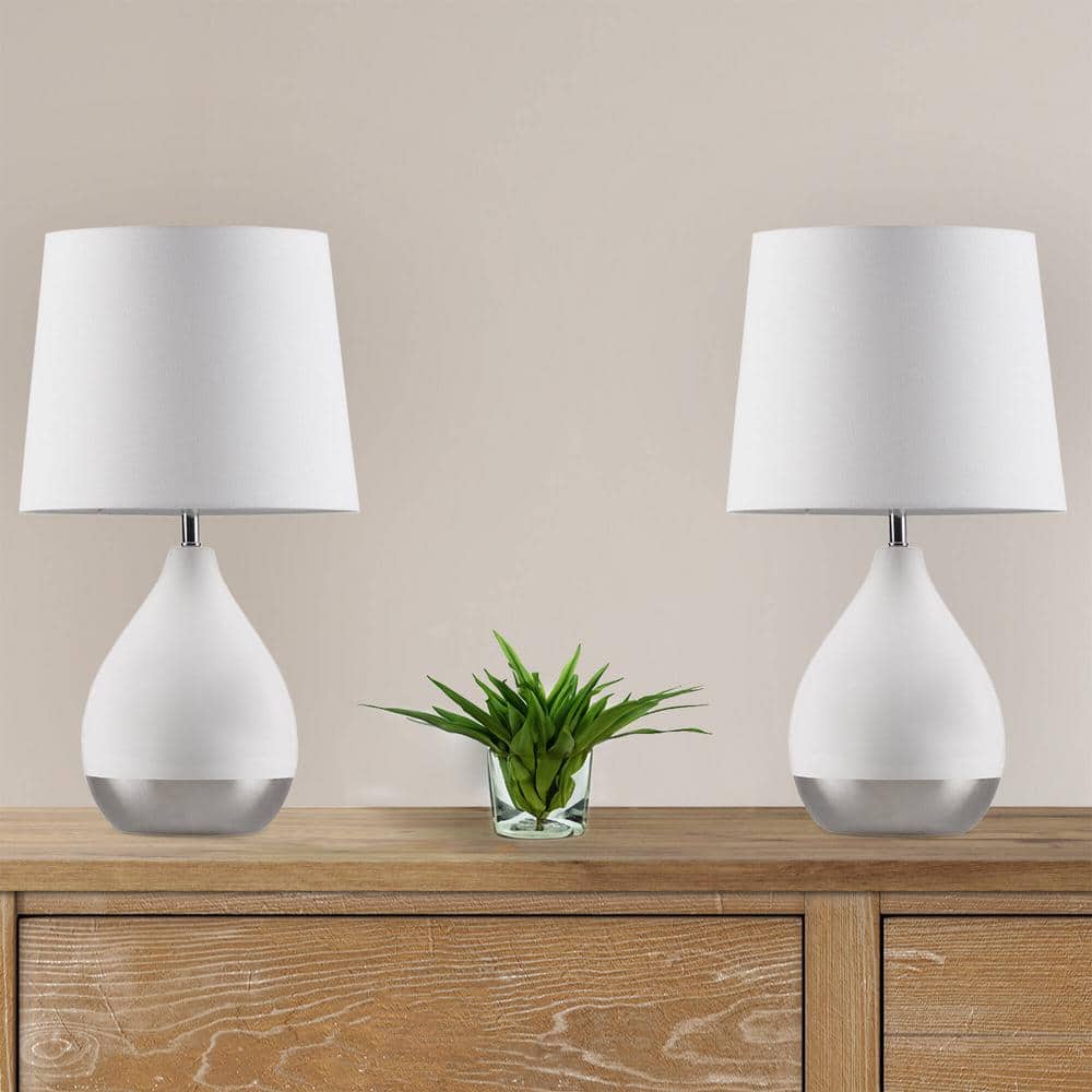 Liora 19" White and Silver Ceramic Table Lamp Set