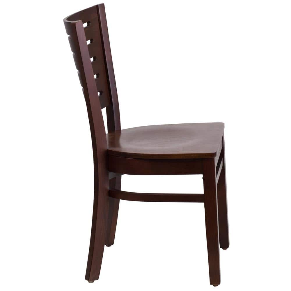 Elegant Walnut Wood Slat Back Side Chair in Rich Brown