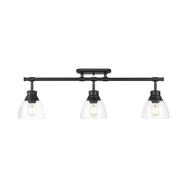 Duncan 6.5 in. 3-Light Matte Black Semi-Flush Mount with Clear Glass Shade