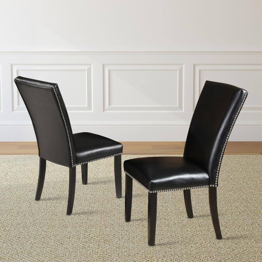 Elegant Black Faux Leather Side Chair with Nickel Nail Head Trim