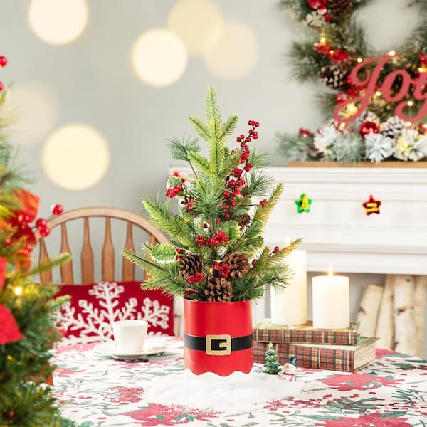 22 in. H Lighted Santa Belt Potted Table Tree