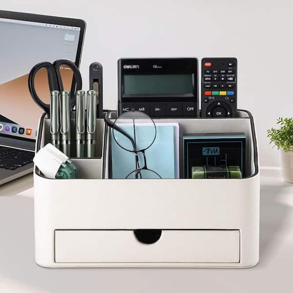 Multifunctional white Desk Organizer with Drawer, 9. 5inx6in