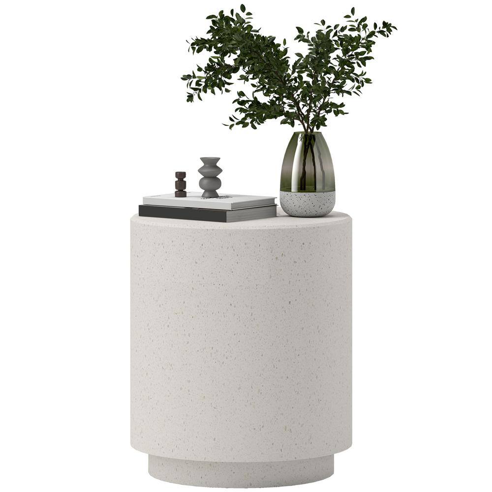 Cream White Terrazzo Finish Round Side Table with Adjustable Feet