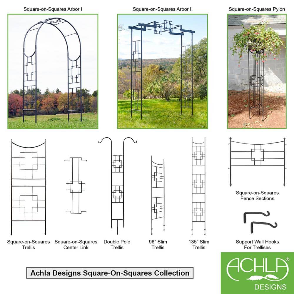 96.5" Black Wrought Iron Slim Trellis with Geometric Design