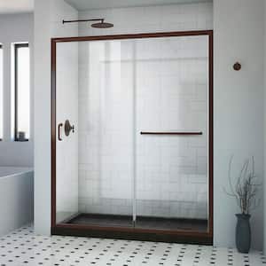 30 in. L x 60 in. W x 74 3/4 in. H Alcove Shower Kit with Sliding Semi-Frameless Shower Door in Bronze and RB Shower Pan