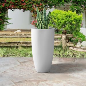 24 in. H Concrete Tall Solid White Planter, Large Outdoor Plant Pot, Modern Tapered Flower Pot for Garden