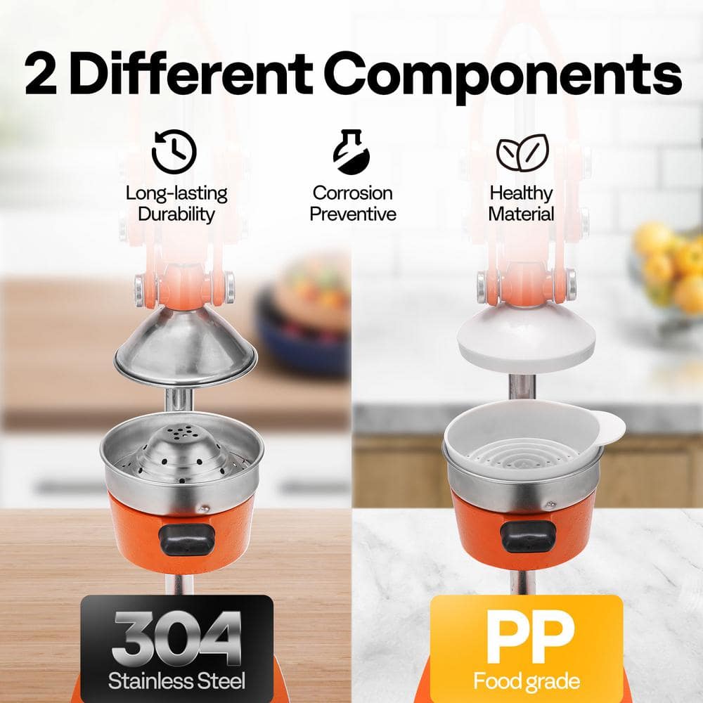 Orange Stainless Steel Manual Citrus Juicer with Ergonomic Handle