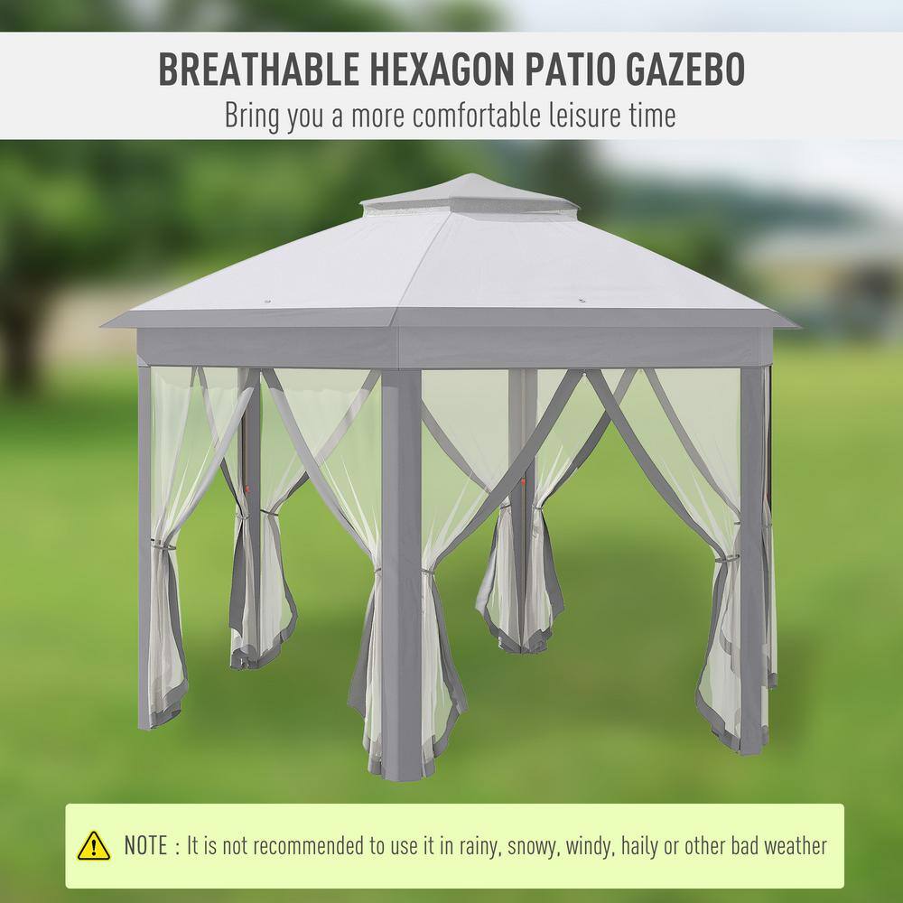 Gray Steel Hexagonal Pop-Up Gazebo with Mesh Netting