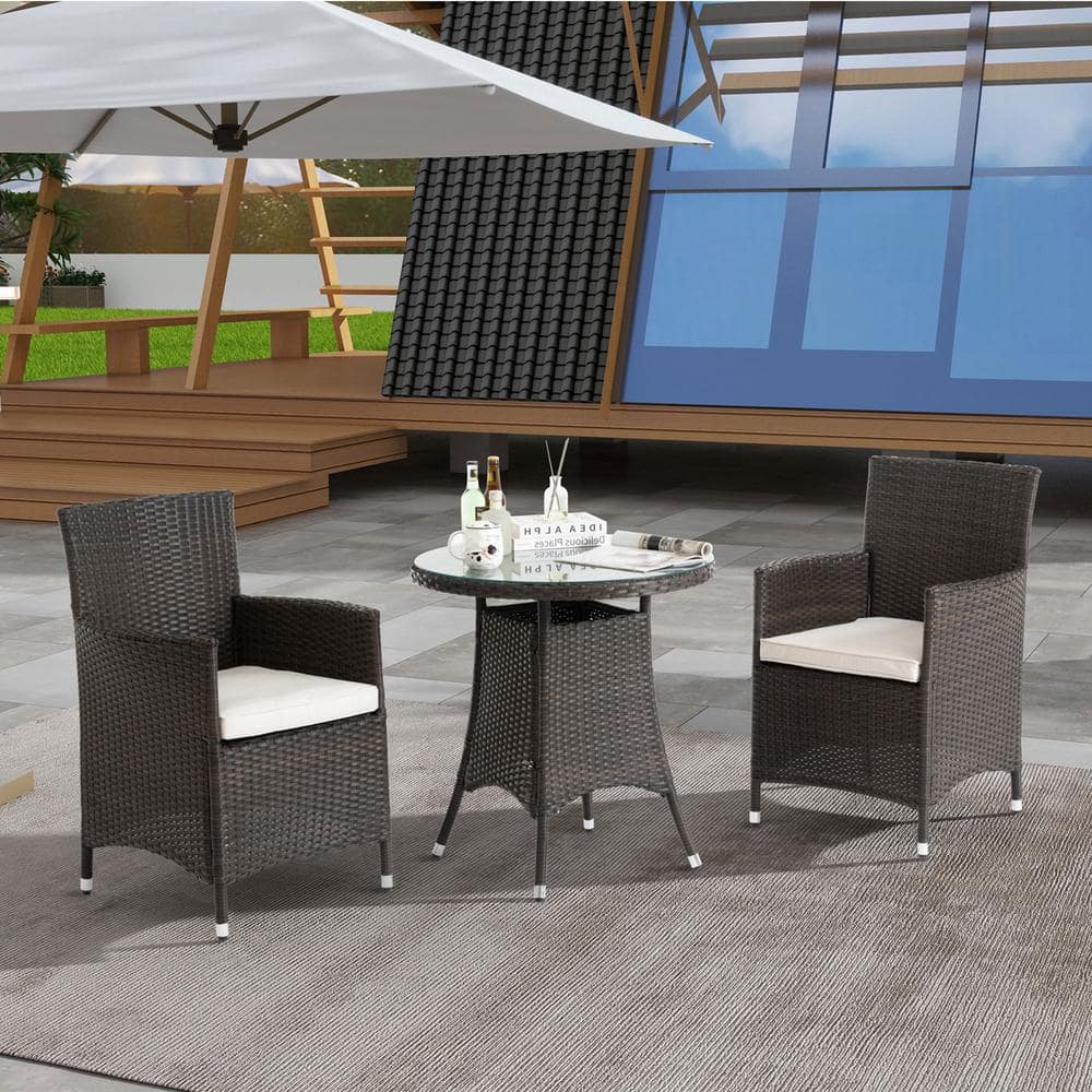 3-Piece Wicker Outdoor Dining Set with White Cushions price history on PriceWatchPro