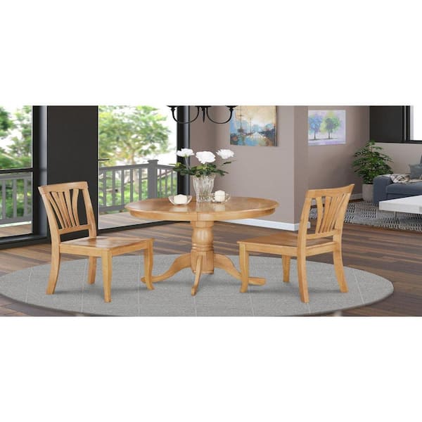 East West Furniture 3-Piece Natural Oak Finish Solid Wood Top - Dining Room Set - Seats 4