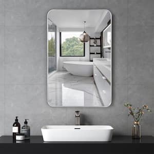 24 in. W x 32 in. H Rectangular Framed Wall Mount Bathroom Vanity Mirror in Silver