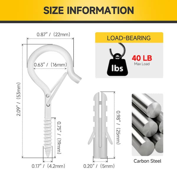 1.34 in. White Cup Hook, 40 lbs. Capacity Q Hanger Hooks with Safety Buckle (20-Pack)