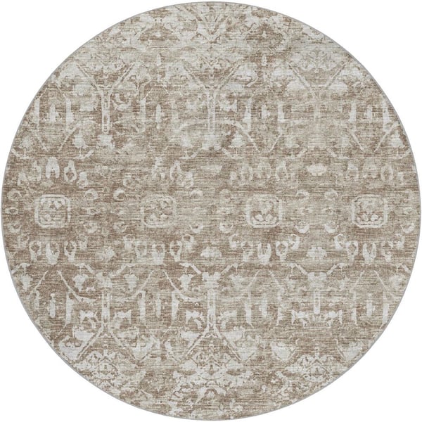 Dream Shag Premium Machine Washable Abstract ADS40 Taupe 8 ft. x 8 ft. Round Rug