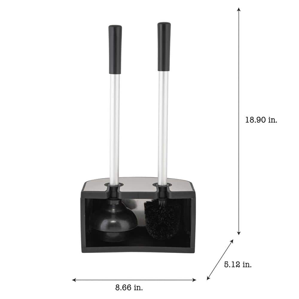 Stainless Steel 2-in-1 Toilet Brush and Plunger Set with Holder
