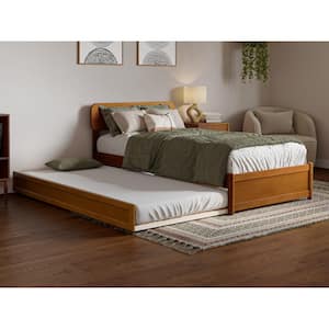 Capri Light Toffee Natural Bronze Solid Wood Frame Twin XL Platform Bed with Panel Footboard and Twin XL Trundle