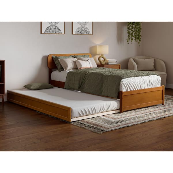 AFI Capri Light Toffee Natural Bronze Solid Wood Frame Twin XL Platform Bed with Panel Footboard and Twin XL Trundle