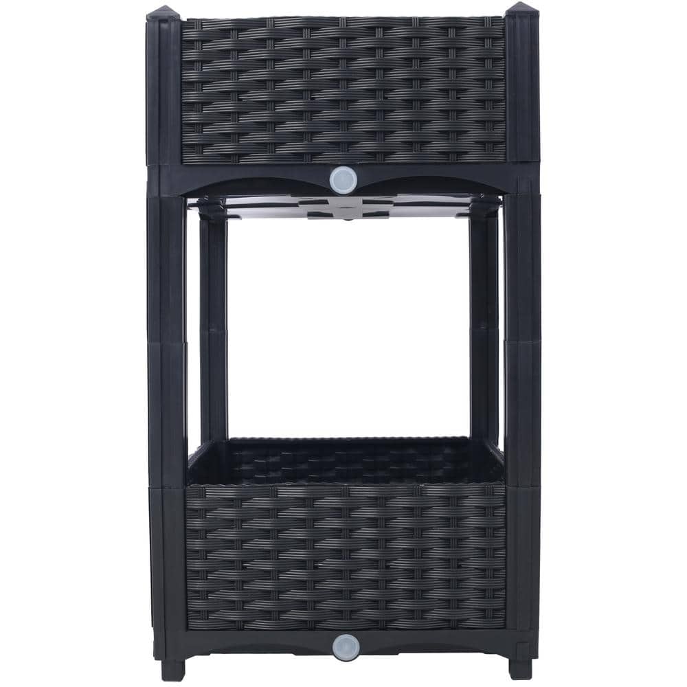 15.70 in. Black Plastic Square Outdoor Elevated Planter Raised Beds with Drainage Plug for Vegetable/Flower/Herb price history on PriceWatchPro