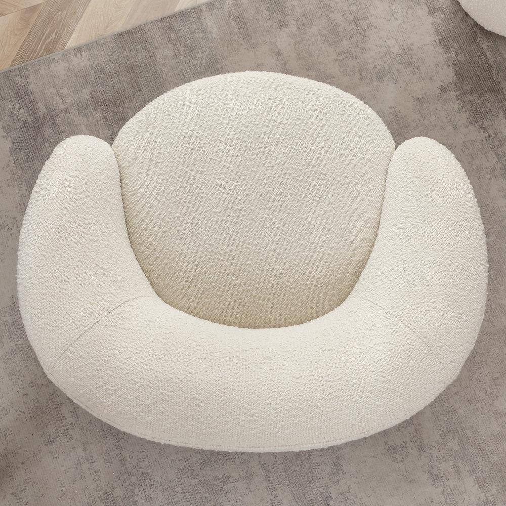 Cream Upholstered Swivel Barrel Accent Chair with Wood Frame