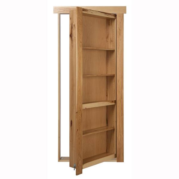 The Murphy Door 24 in. x 80 in. Flush Mount Assembled Hickory Natural Stained Universal Solid Core Interior Bookcase Door