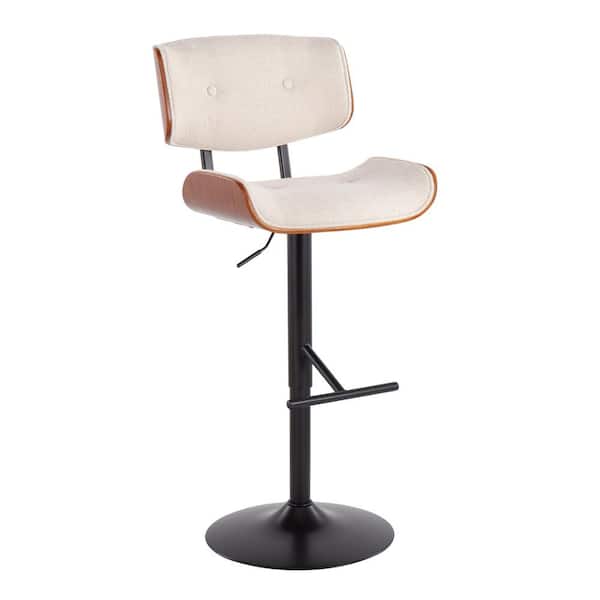 Lumisource Lombardi 46.5 in. Cream Noise Fabric and Black Metal Adjustable Bar Stool with Walnut Wood Accents