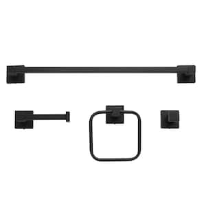 4PCS Bathroom Hardware Set, Matte Black Bathroom Accessories Set, SUS304  Stainless Steel Bathroom Towel Rack Wall Mounted Include 16 Hand Towel Bar,  Toilet Paper Holder and 2 Robe Hooks 