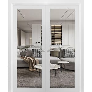 2166 60 in. x 80 in. Universal Handling Frosted Glass Solid Wood White Finished Pine Wood Interior Door Slab