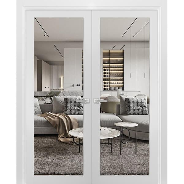 60 in. W. x 84 in. Universal Handling Solid Wood Clear Glass White Finished Pine Wood Interior Door Slab