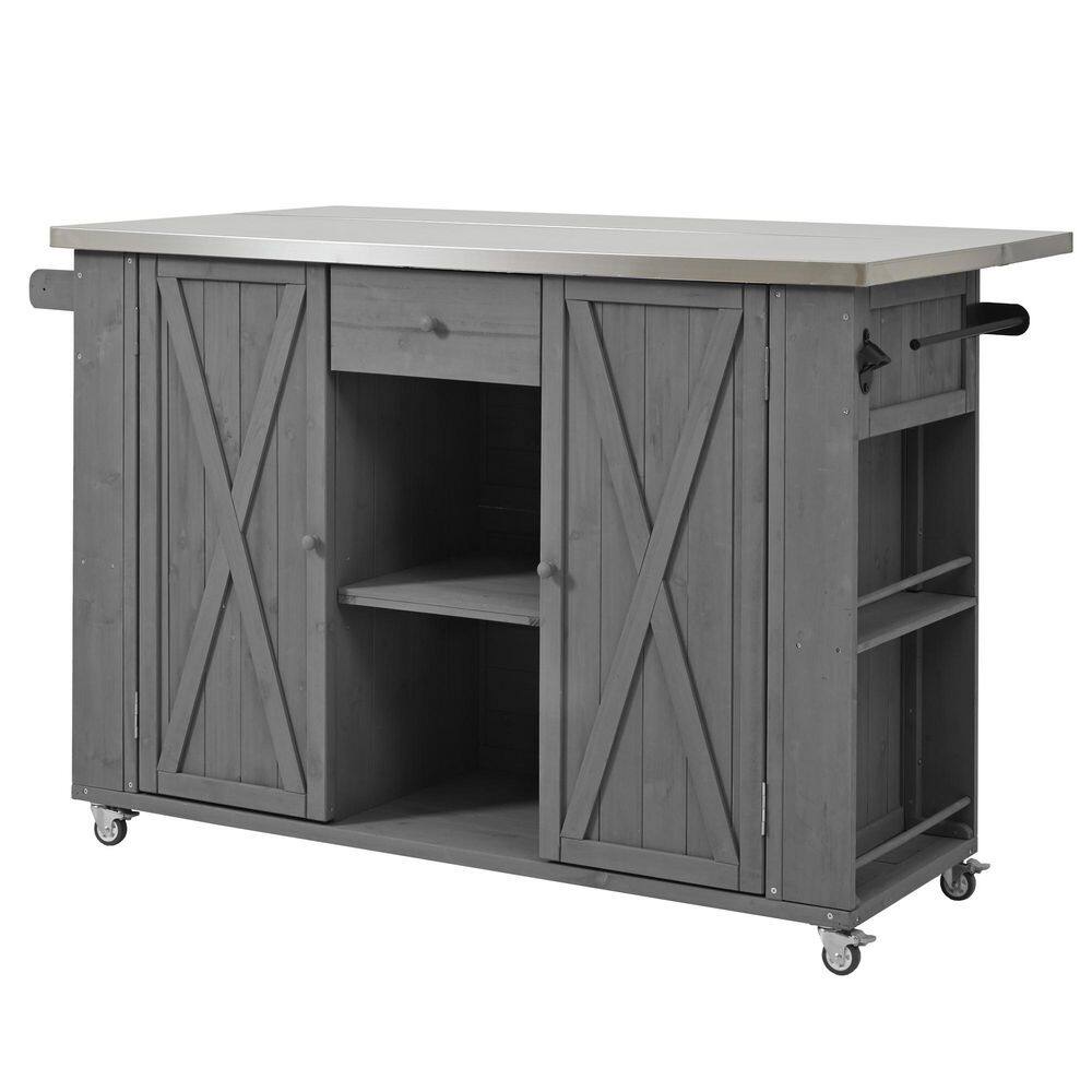 Fir Wood Outdoor Bar Kitchen Island with Stainless Steel Top, Storage, Towel and Spice Racks and a Bottle Opener Gray price history on PriceWatchPro