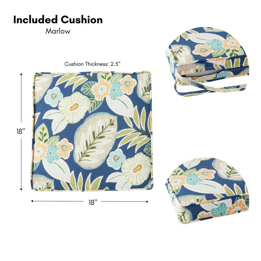 Black Aluminum Outdoor Lounge Chair with Blue Floral Cushion