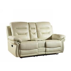 Charlie 75 in. Beige Solid Leather 2 Seat Loveseats with Recliner