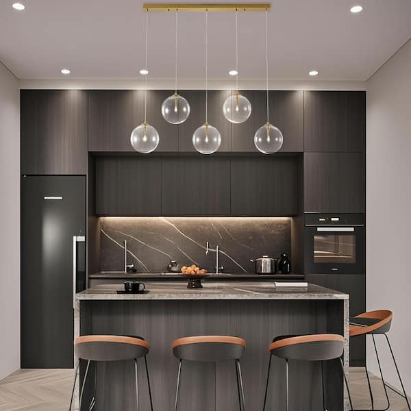 Modern 5-Light Gold Linear Chandelier, Cluster Island Pendant Light for Kitchen Island