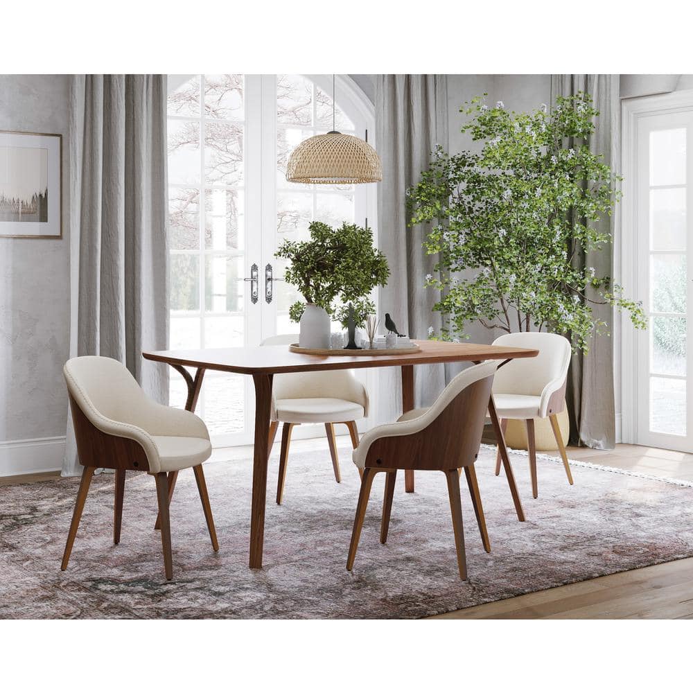 Cream Faux Leather Upholstered Arm Chair with Wood Legs