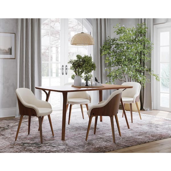 Lumisource Bacci Cream Fabric and Walnut Wood Dining/Accent Chair (Set of 2)