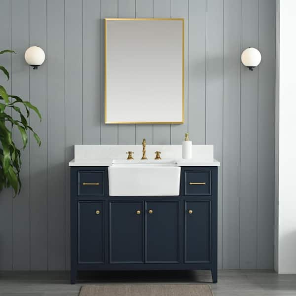 SUDIO Casey 42 in. W x 22 in. D Bath Vanity in Indigo Blue with Engineered Stone Vanity Top in Ariston White with White Sink