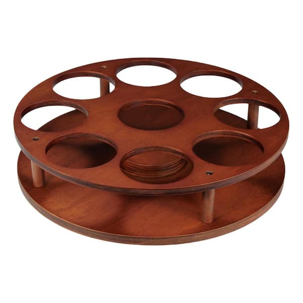 Numhew 9-Bottle Brown Wood Turntable Countertop Wine Rack, Rotating Coffee Syrup Organizer, Wine Display Tray