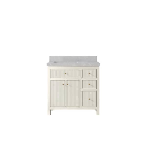 Willow Collections Sonoma 36 in. Left Sink Freestanding Alabaster Bath Vanity with Pearl Gray Quatrz Top Unassembled