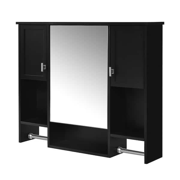 35 in. W x 29 in. H Rectangular MDF Medicine Cabinet with Mirror in Black
