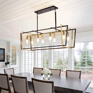 Industrial 8-Light Vintage Black and Gold Modern Industrial Cage Chandelier Light Fixture for Dining Room or Kitchen