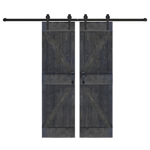 K Series 60 in. x 84 in. Carbon Gray Finished DIY Solid Wood Double Sliding Barn Door with Hardware Kit