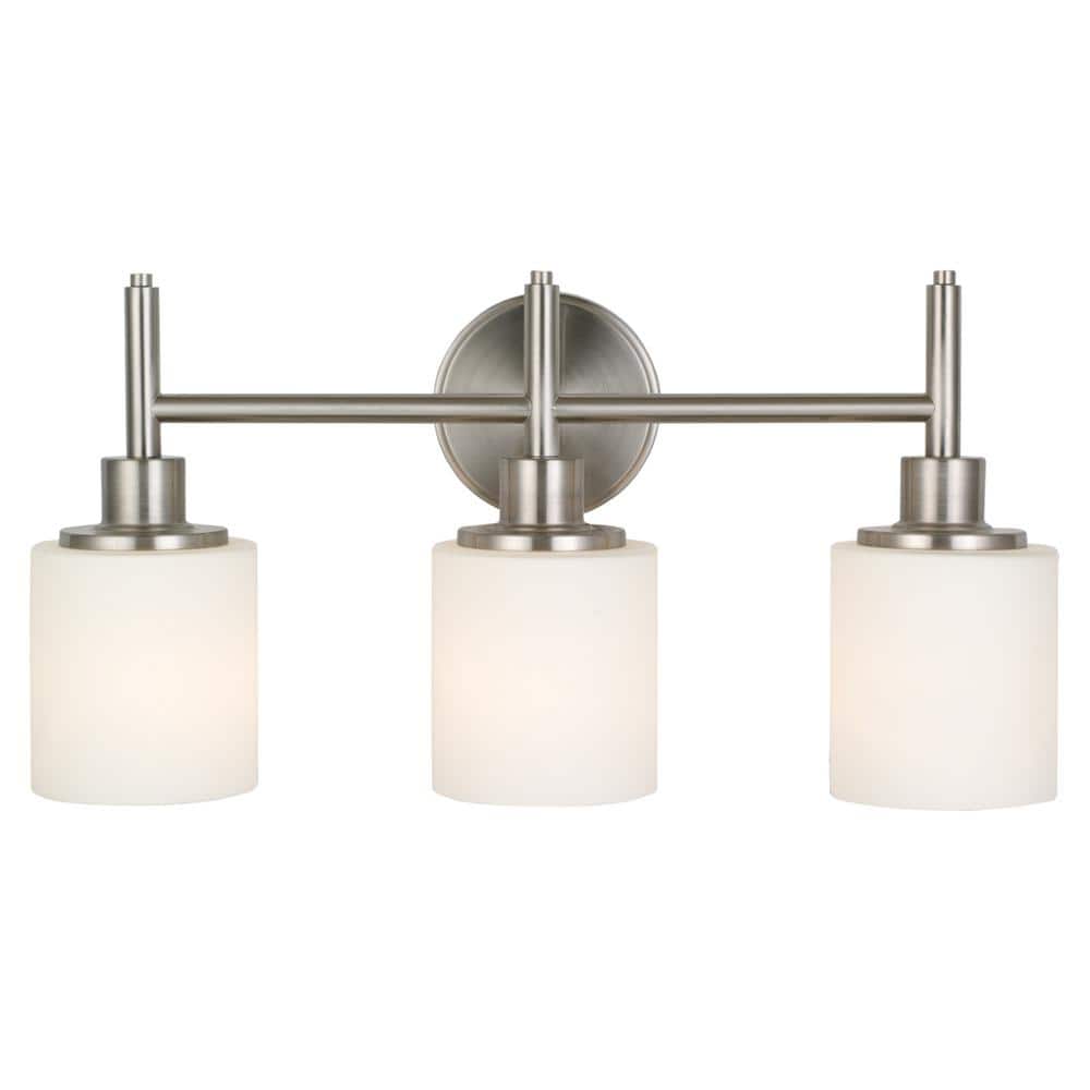 Aubrey Satin Nickel 3-Light Frosted Glass Vanity Light