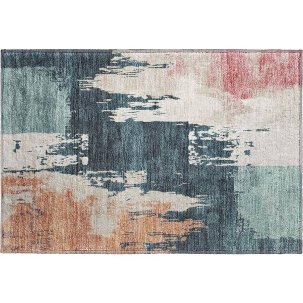 Mayfield Premium Machine Washable Abstract AMF2347 Teal 2 ft. x 3 ft. Accent Rug