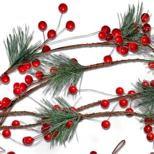 6 ft. Pine and Berries Garland-Unlit Artificial Christmas Garland with Pine Needles and Berries, Holiday Decor