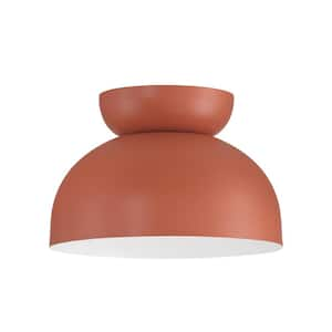 Ventura Dome 10.5 in. 1 Light Baked Clay Finish Flush Mount w/ White Frosted Globe & Steel Frame, No Bulbs Included