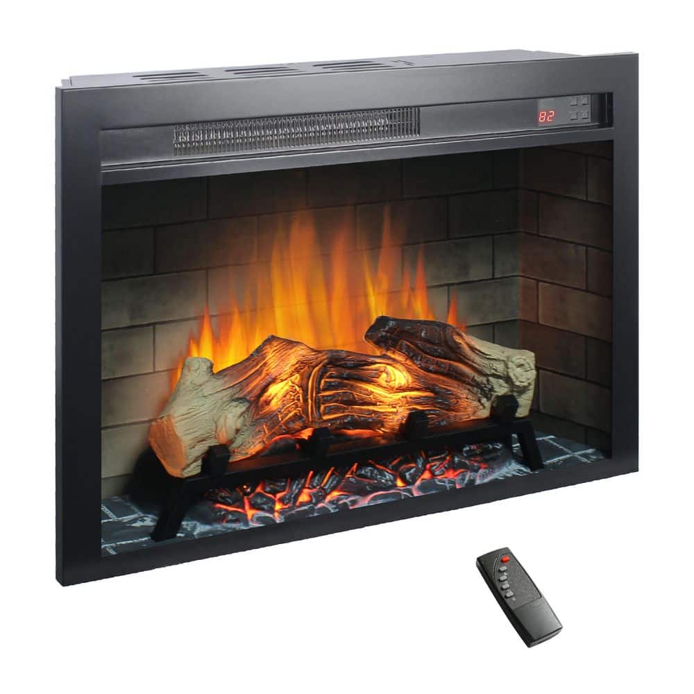 28 in. 1400-Watt Black 5018 BTU Recessed Electric Fireplace Utility Convection Infrared Space Heater with Remote price history on PriceWatchPro