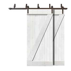 84 in. x 84 in. Z Bar Bypass White Stained Stained Solid Pine Wood Interior Double Sliding Barn Door with Hardware Kit