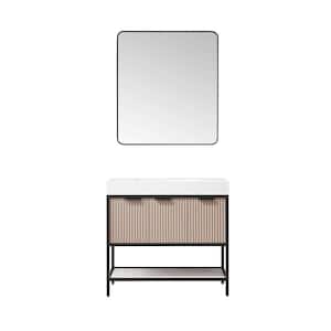 Marcilla 36 in. W x 20 in. D x 34 in. H Single Sink Bath Vanity in Almond Coffee with White Integral Sink Top and Mirror